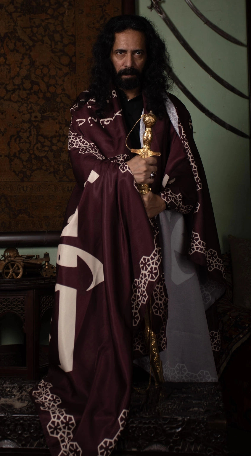 Shawl بَغاوَت - Calligraphy Fonts Maroon Shawl