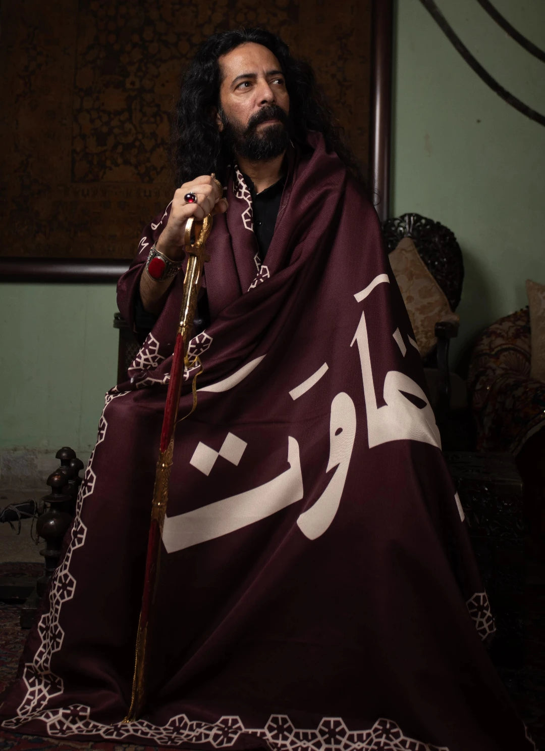 Shawl بَغاوَت - Calligraphy Fonts Maroon Shawl