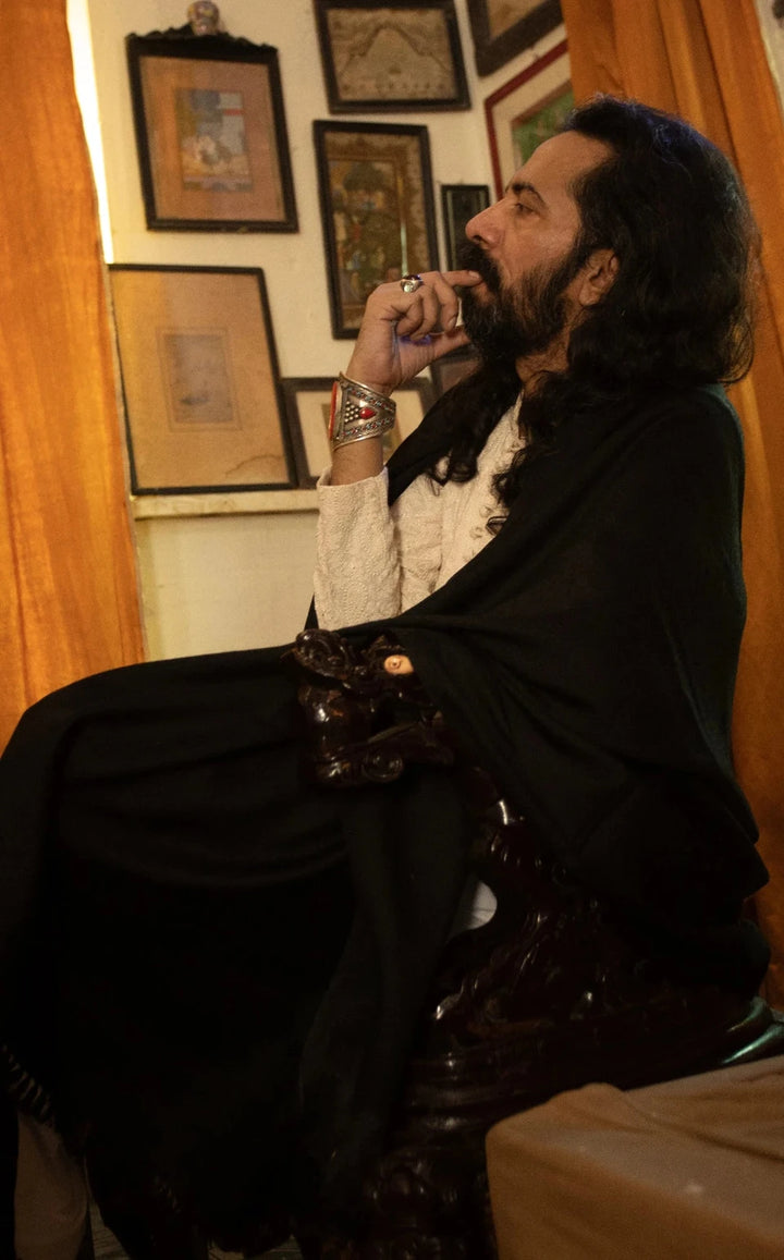 Black Wool Plain Shawl - Black Shawl